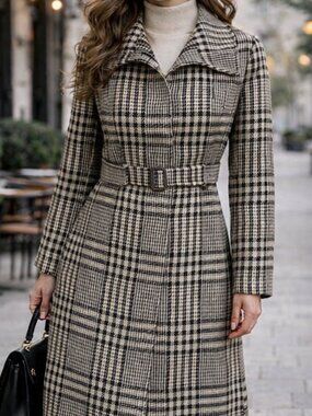 Vintage Y2K Burberry London Glen Plaid Wool Coat Size US 10 Excellent Condition